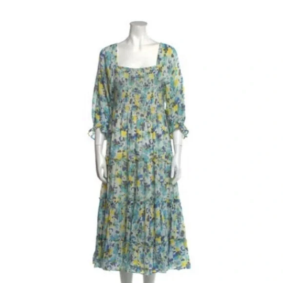 LoveShackFancy Floral Capri Smocked Midi Dress Size L - Picture 2 of 2